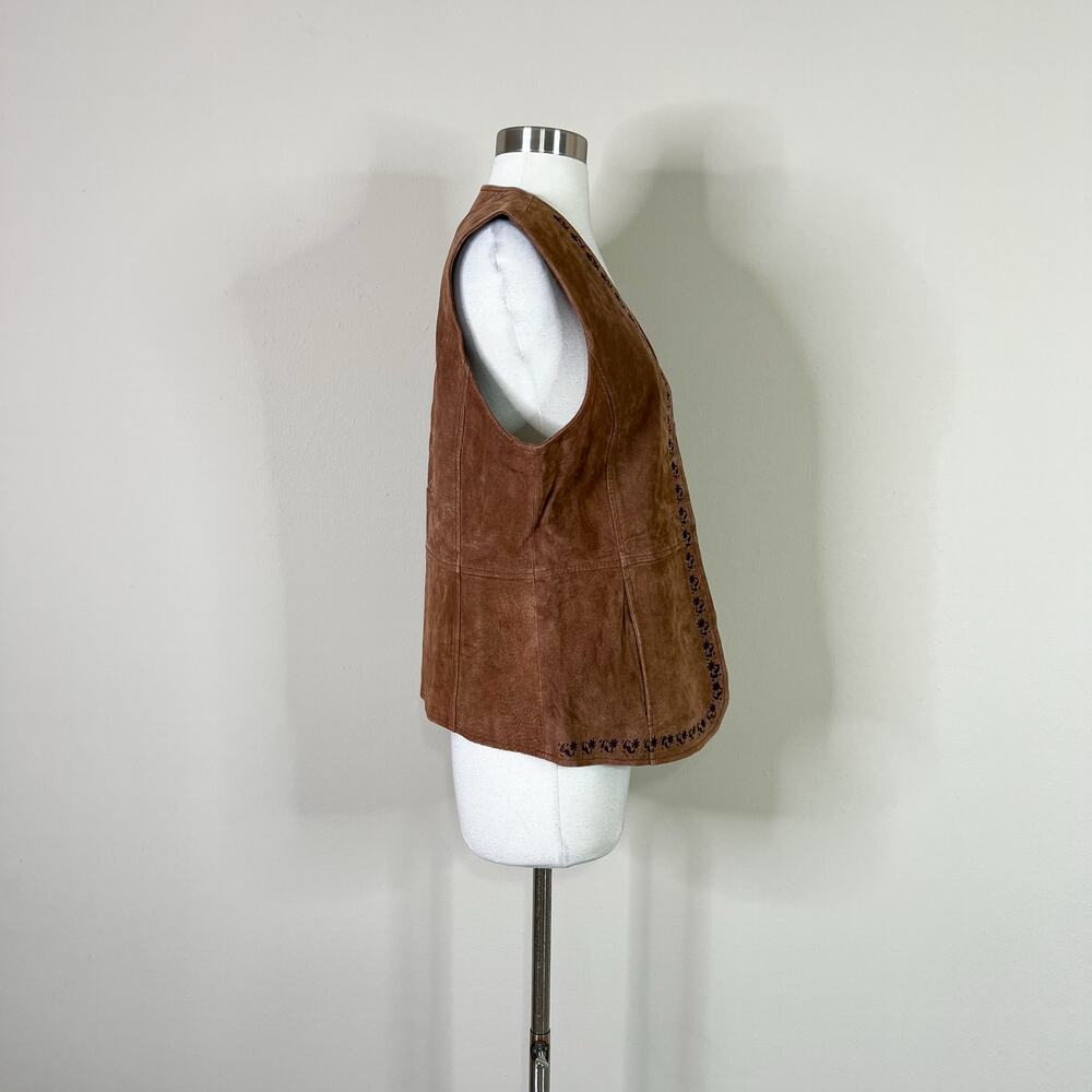 Vintage | Outbrook Suede Brown Leather Embroidered Western Boho Vest Large L - Picture 5 of 10